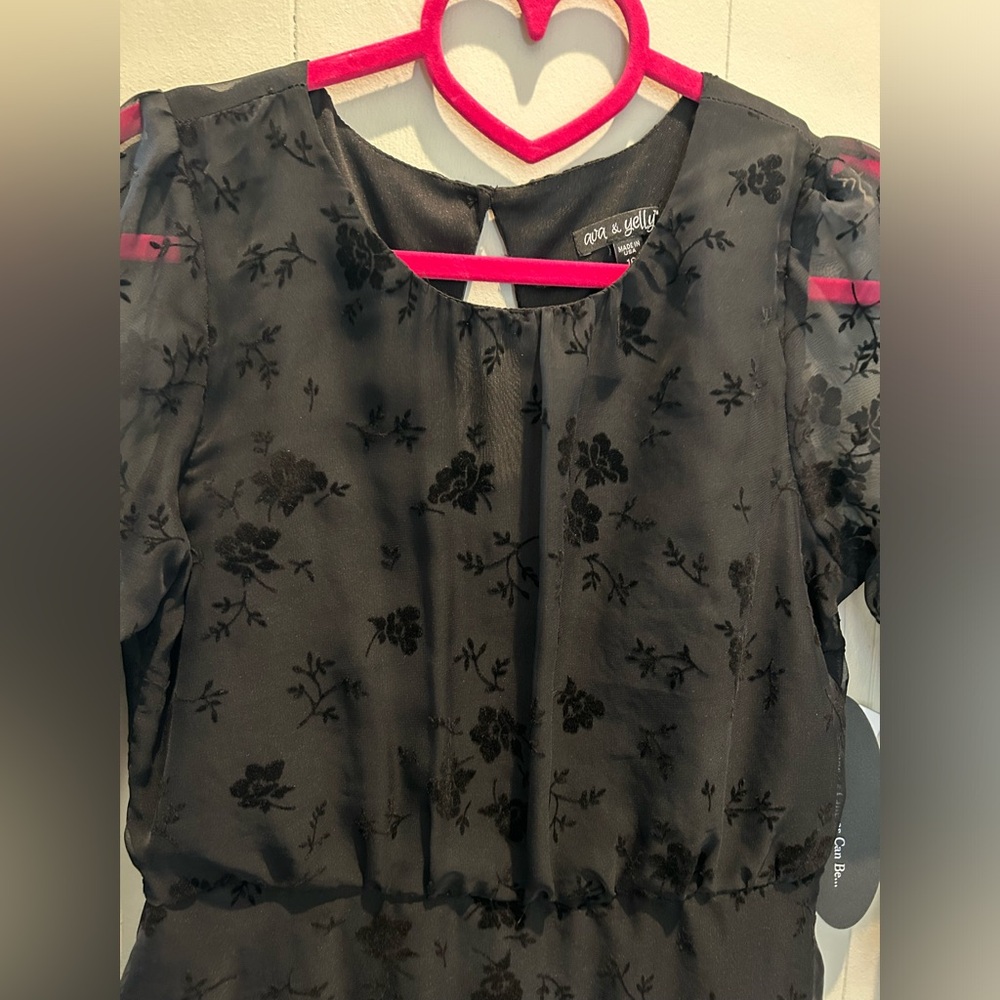 NWT - Girls size 16, pretty black midi dress, tired skirt, 3/4 length sleeve - Picture 2 of 13